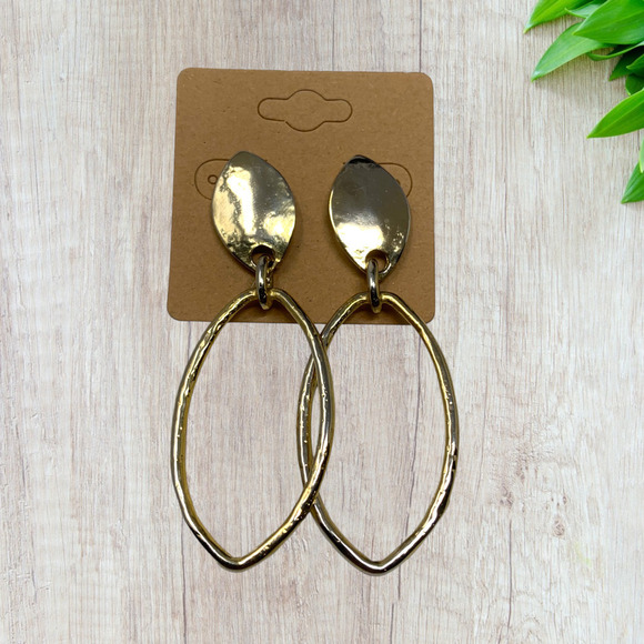 Vintage 1980's Modernist Dangle Earrings Gold Tone Oval New Wave Carded Pierced - Picture 6 of 6